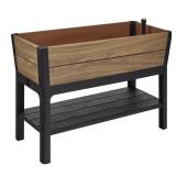 Oak Resin Garden Bed Planter with Shelf (44")