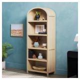 Modern 5-Shelf Open Arched Bookshelf Oak