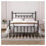 54 in W Black Full Bed Frame with Headboard