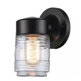 1-Light Black Jelly Jar Wall Lantern