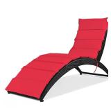 Black Rattan Folding Chaise Lounge Chair