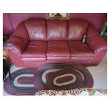 Red Leather Couch and Rugs Lot