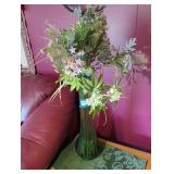 Green Vase with Faux Flowers
