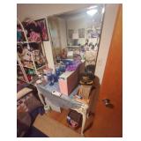 Vanity with mirror.