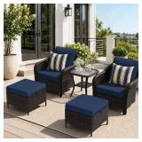 Brown Wicker Outdoor Lounge Set with Ottomans