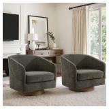 Tan Chenille Swivel Arm Chair, Wood Base