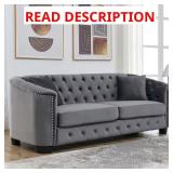 Fiora Velvet Button Tufted 77" Sofa Grey BOX 1 OF