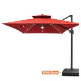 Cantilever Solar LED Patio Umbrella - Red