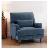 Modern Navy Chenille Arm Chair with Flared Arms