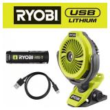 RYOBI USB Misting Clamp Fan Kit 2Ah Battery