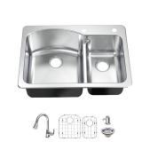 33 in. Drop-In Double Bowl Sink with Faucet
