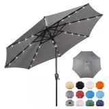 9 ft. Steel Market Solar Lighted Umbrella Grey