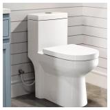 One-Piece Dual-Flush Round Toilet, White