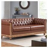 Retro 79" W Faux Leather Sofa, Dark Brown-Extra p
