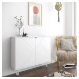 Slim White Storage Cabinet with 2-Doors
