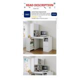 White L-shaped desk with hutch included