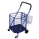 Blue Steel Shopping Cart with Basket