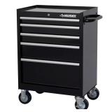 27 in. W 5-Drawer Glass Black Cabinet