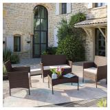 Brown 4-Pc Wicker Outdoor Set with Cushions