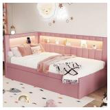 Pink Twin Upholstered Daybed with USB LEDs