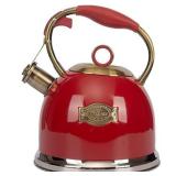 Red Stovetop Tea Kettle, 3.0-qt Stainless