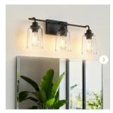 23.3 in. 3-Light Black Metal Vanity Wall Light wi