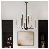 8-Light Black Chandelier with Brass Candles
