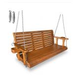 70 in. 3-Person Wood Porch Swing with Cup Holders