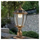 1-Light Gold Aluminum Solar Post Light Set