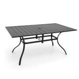 Black Metal Outdoor Dining Table w/ Umbrella
