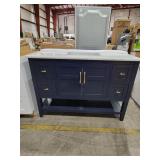 Navy Vanity with Granite Countertop, 4 Drawers