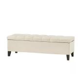 Ivory Tufted Fabric Storage Bench