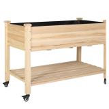 Wooden Raised Garden Bed with Wheels, Liner