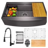 Matte Black 33x20 Apron Sink with Faucet