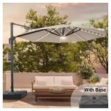 11 ft Solar LED Cantilever Patio Umbrella (base o