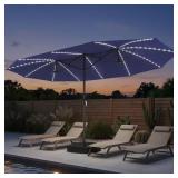 Navy Blue Solar Lighted Patio Umbrella 15x9ft