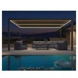 Gray Aluminum Pergola with Roof & LED Lights