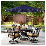 10 ft Solar Lighted Patio Umbrella Navy Blue
