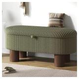Caldric Green Corduroy Storage Ottoman Bench