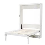 Beige Wood Frame Murphy Bed with 2 Drawers