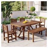 Brown Acacia Outdoor Dining Set with 4 Chairs