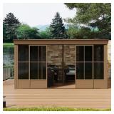 12 ft x 14 ft Brown Wall-Mounted Sunroom