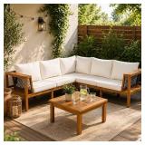 4-Piece Outdoor Acacia Wood Set with Cushions