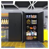 Black 72in Metal Garage Cabinet with Shelves