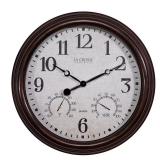 15 in Brown Quartz Wall Clock with Thermometer