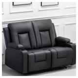 Modern Faux Leather Recliner Loveseat, Black