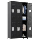 Metal Locker, 6-Door, Shelves & Hooks, Black