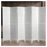 White 6 ft Wooden Louvered Room Divider
