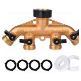 Brass 4-Way Faucet Splitter with Valves