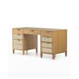 Allie Coastal Light Brown Oak Desk with Cane